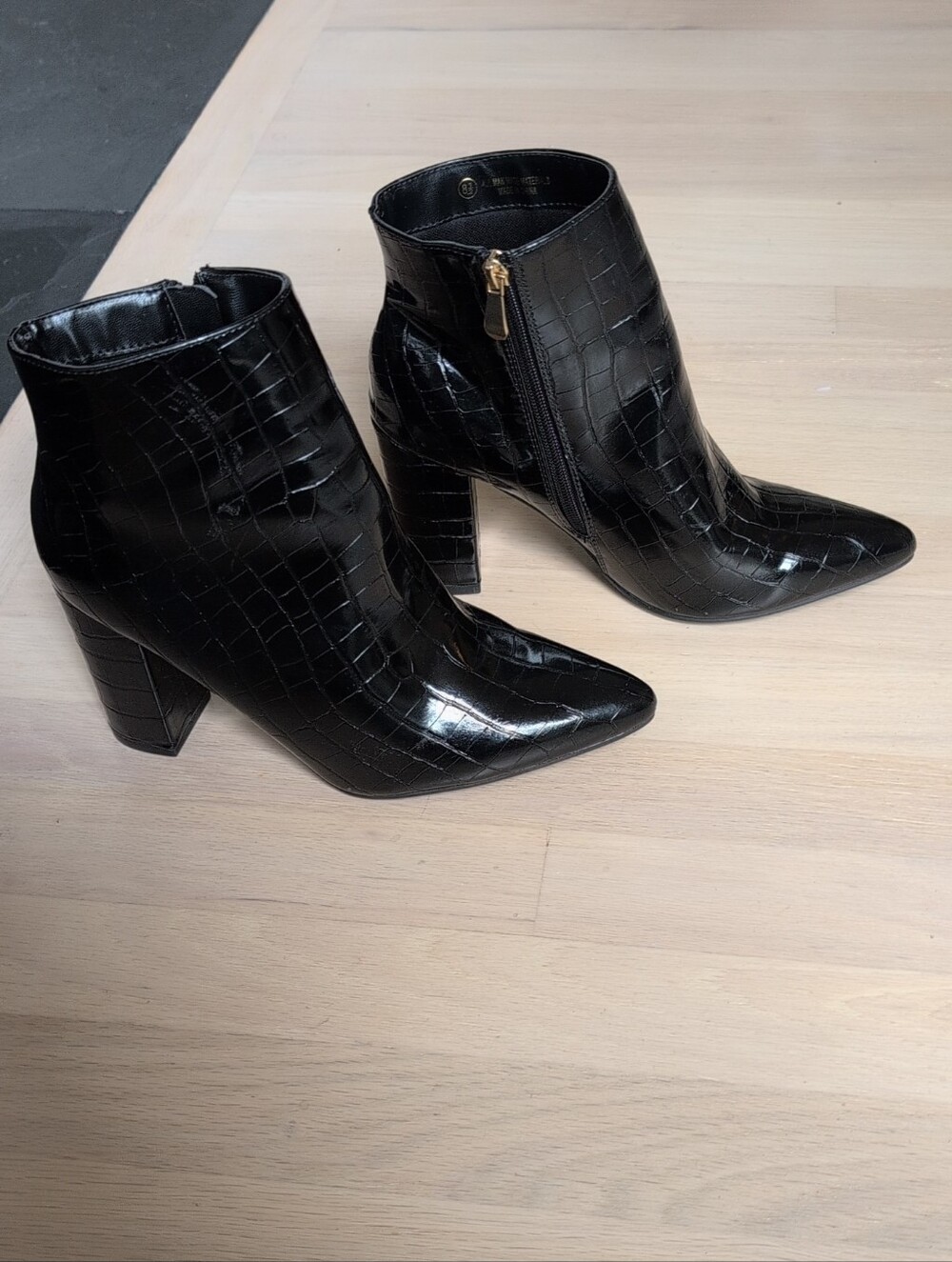 Lulus Black Croc-Embossed Pointed Toe Ankle Boots - Women
